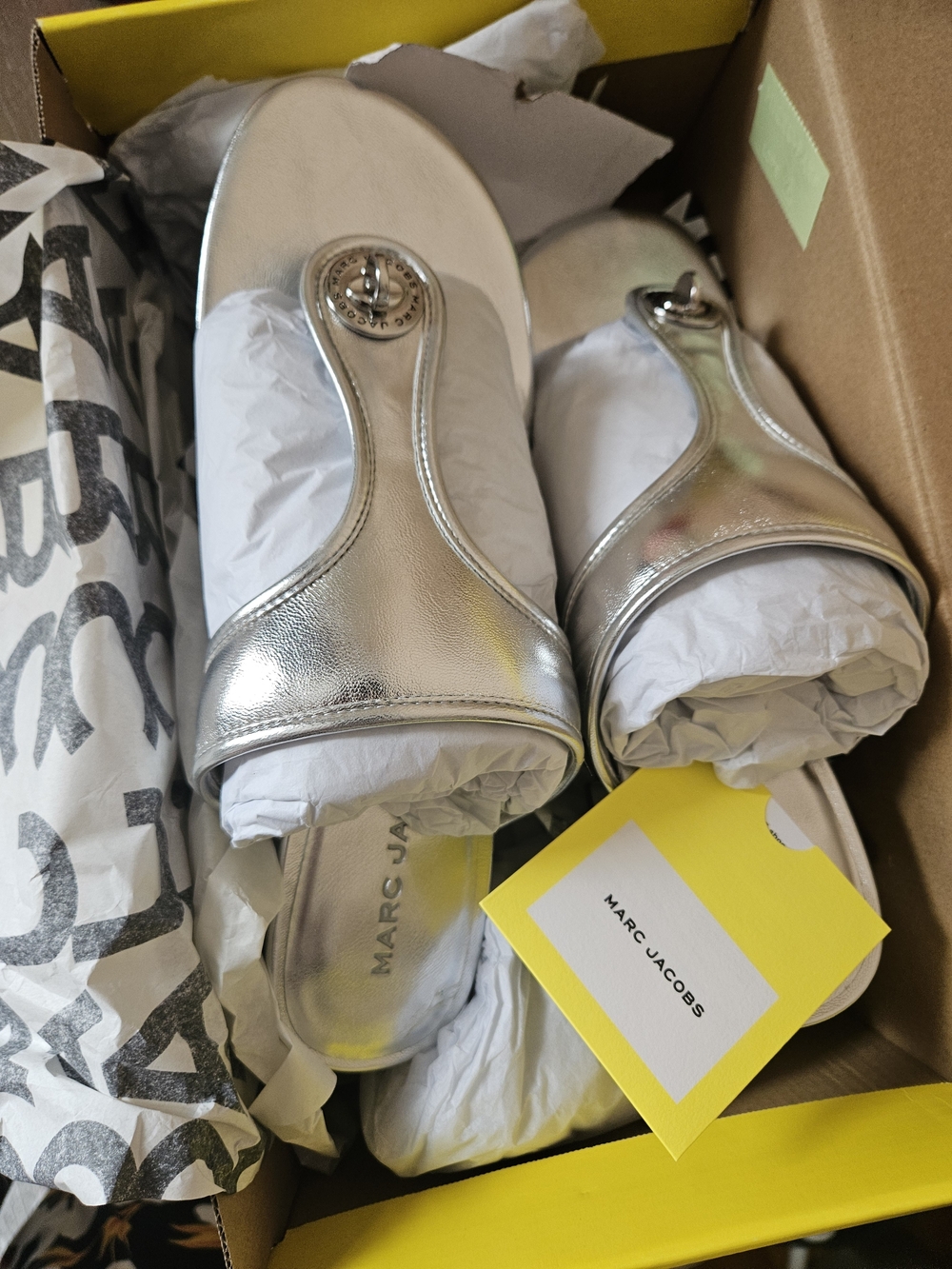 Marc Jacobs Silver Metallic Logo Thong Sandals